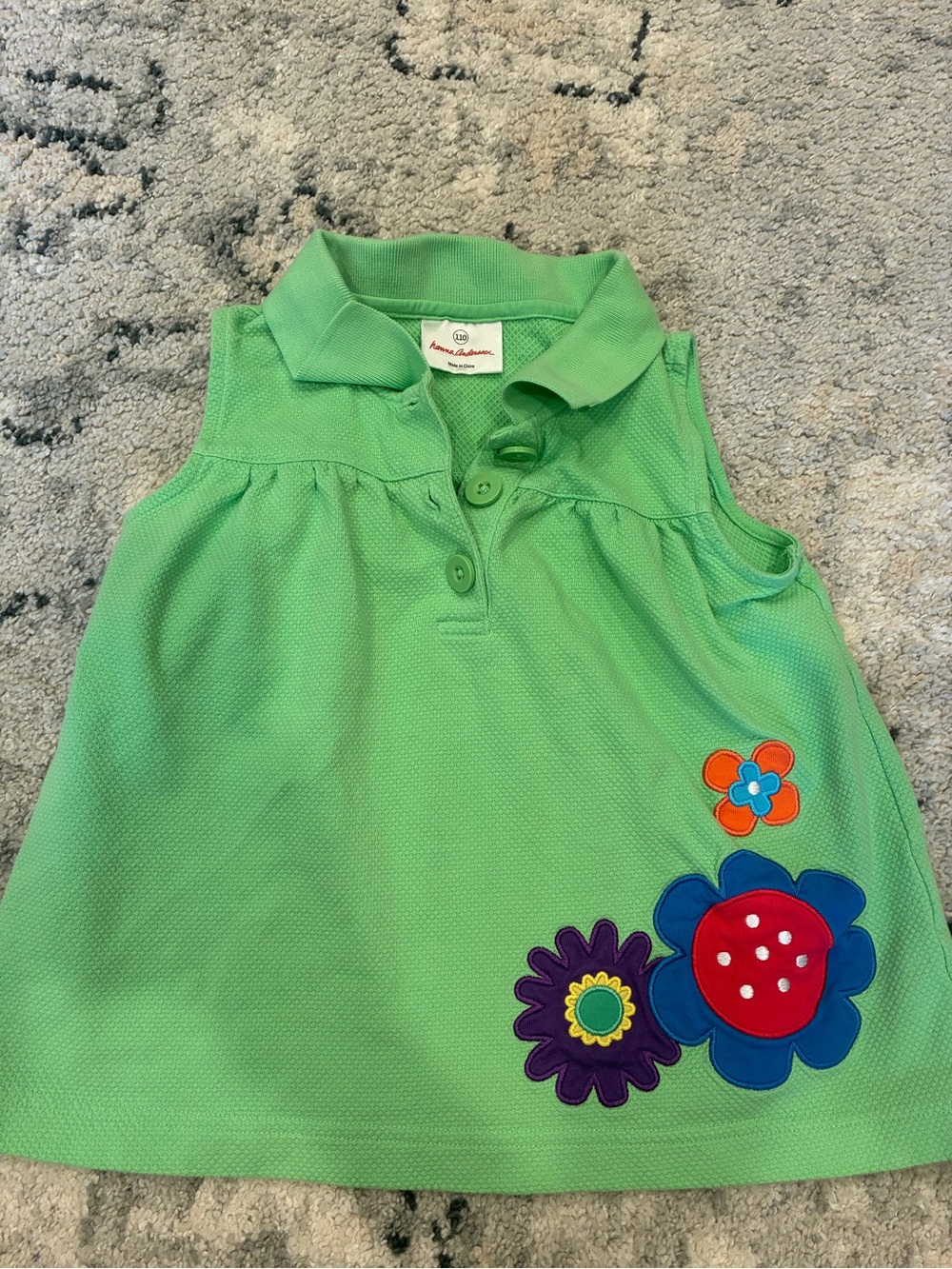 Hanna Andersson Green Sleeveless Polo Top with Colorful Flower Appliqués